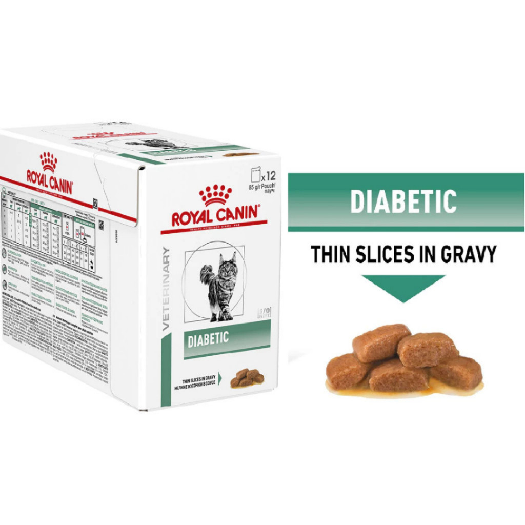 (1โหล/12ซอง)Royal Canin Diabetic Cat Pouch อาหารแมวเบาหวาน แบบเปียก ขนาด 85 กรัม