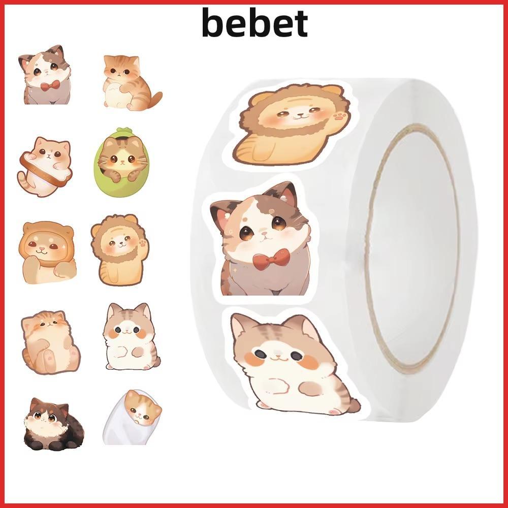 BEBET Big Eye Cat สติกเกอร์รางวัลม้วน 500 ชิ้น การ์ตูนน่ารัก สำหรับตกแต่งซองปิดผนึก สมุดบันทึก นักเรียน พกพา