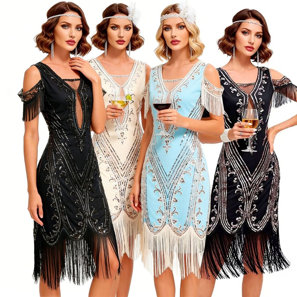 1920S Retro Prom Sequined Dress Cocktail Party Dress ชุดเต้นรําละติน