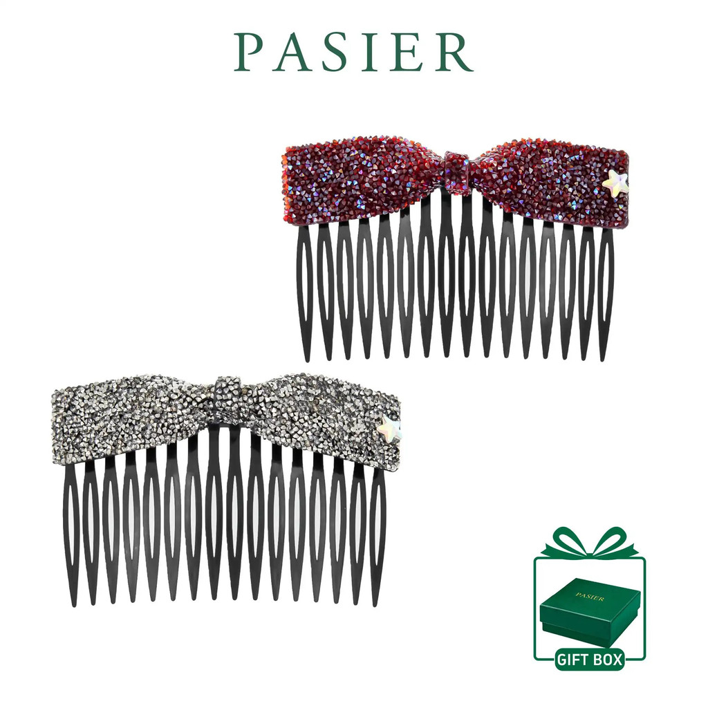 PASIER ส้อมเสียบผมรูปโบว์ปักเลื่อม แวววาวหรูหรา สำหรับยึดมวยผมซาลาเปา FB2996