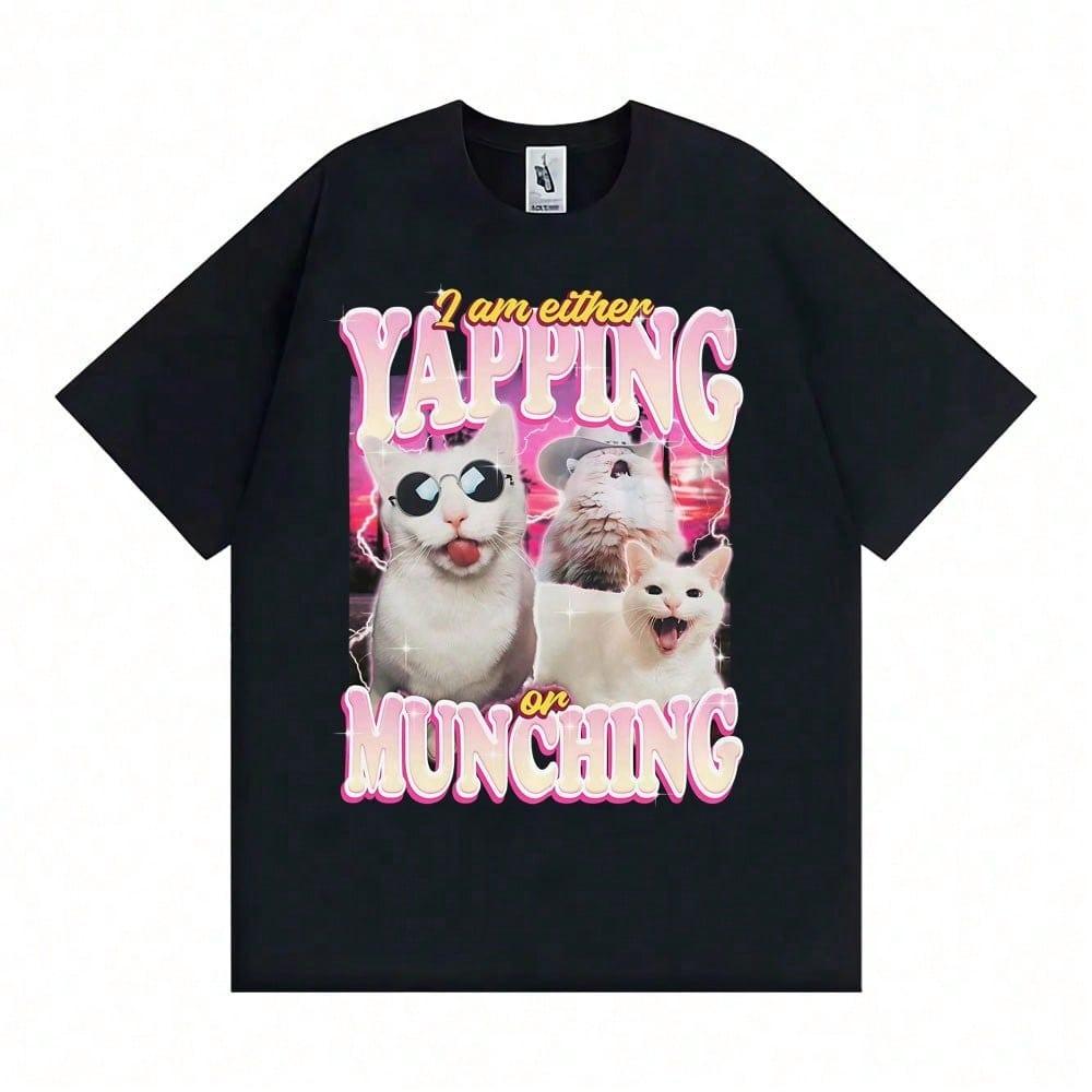 Yapping or Munching Funny Cute Cat T Shirt Men Women Fashion Humor 90s Retro Graphic T-shirts Casual