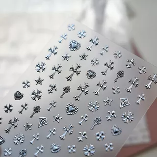 ร้อนขายสาวร้อนy2kพรีเมี่ยมRetro Hot Silver Cross Loveเล็บสติกเกอร์Diyแท็บเล็ตโทรศัพท์ตกแต่งเล็บ