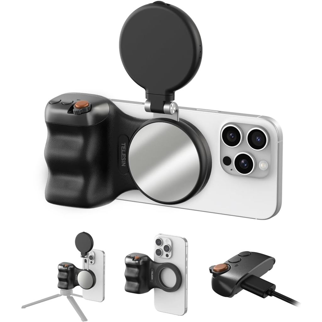 TELESIN Fun Shot Magnetic Phone Camera Grip+ C03 Magnetic Selfie Light Creator Kit เข้ากันได้กับ iPh