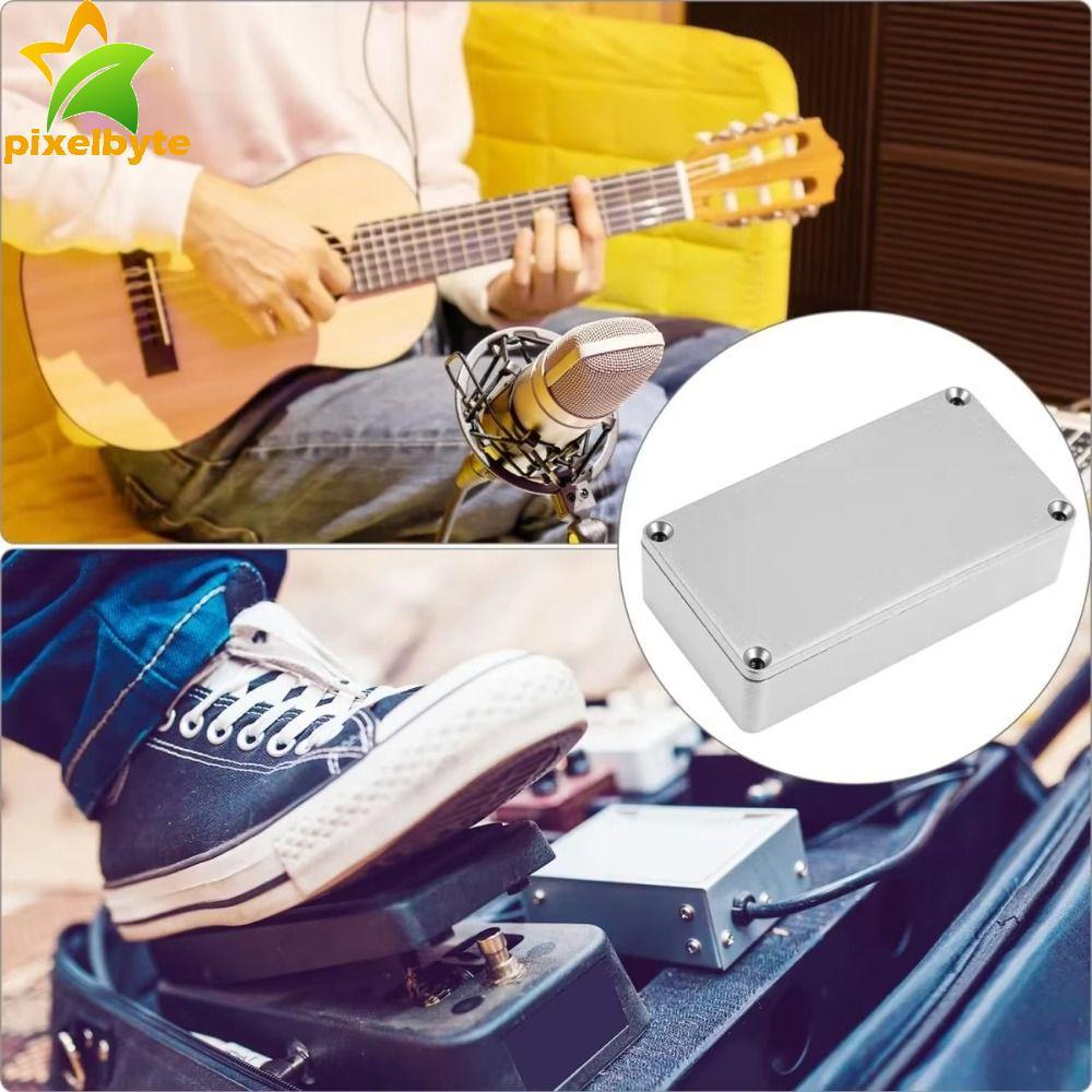 PIXELBYTE กล่องอลูมิเนียม Stomp พร้อมสกรูเปลี่ยนเอฟเฟกต์เหยียบ, อลูมิเนียมมืออาชีพเงิน 1590B ตลับเอฟ