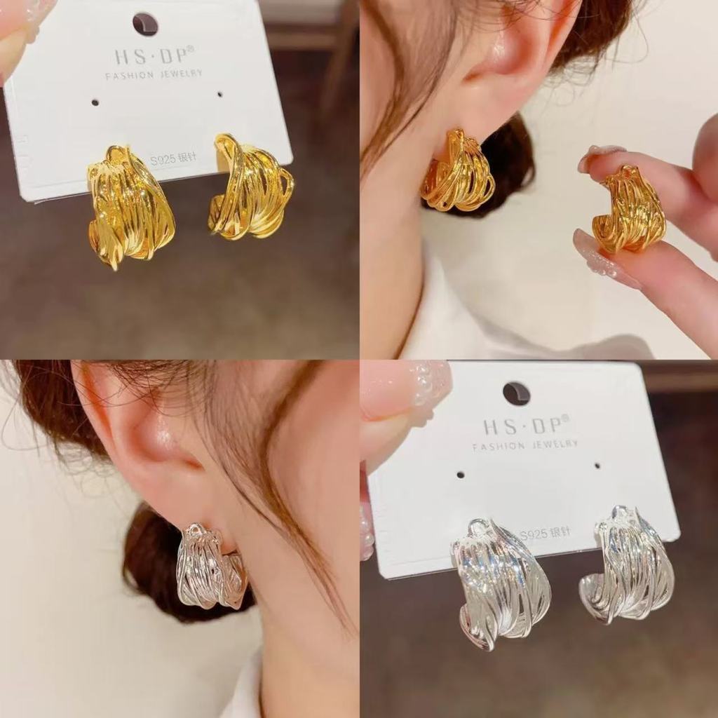 ต่างหูครึ่งวงกลมรูปตัว K พันโลหะสำหรับผู้หญิง สไตล์นิชย้อนยุค การออกแบบใหม่ปี 2026