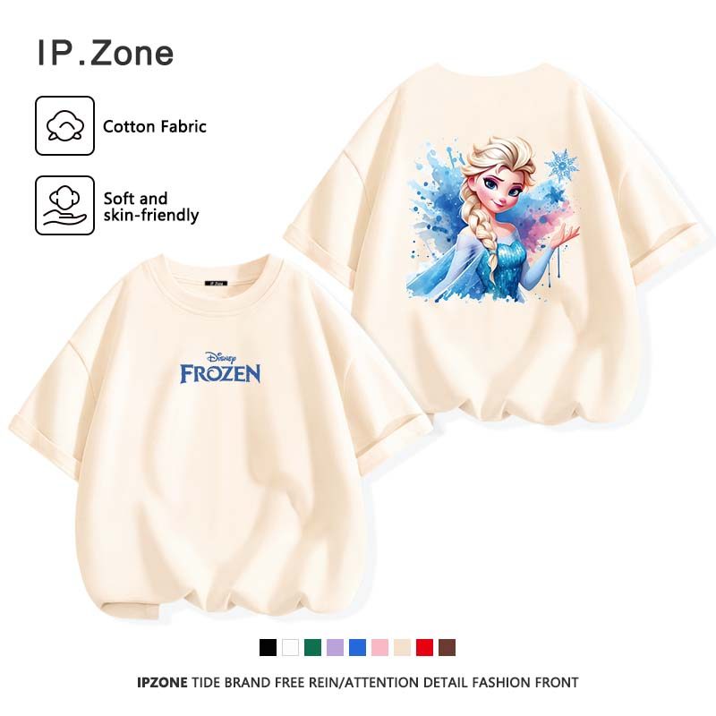 เสื้อยืดแขนสั้นเด็กลายการ์ตูนน่ารัก Frozen，Elsa ผ้าฝ้ายแท้ ใส่สบาย นุ่ม ระบายอากาศได้ อายุ 3-15 ปี ใหม่ ฤดูร้อน