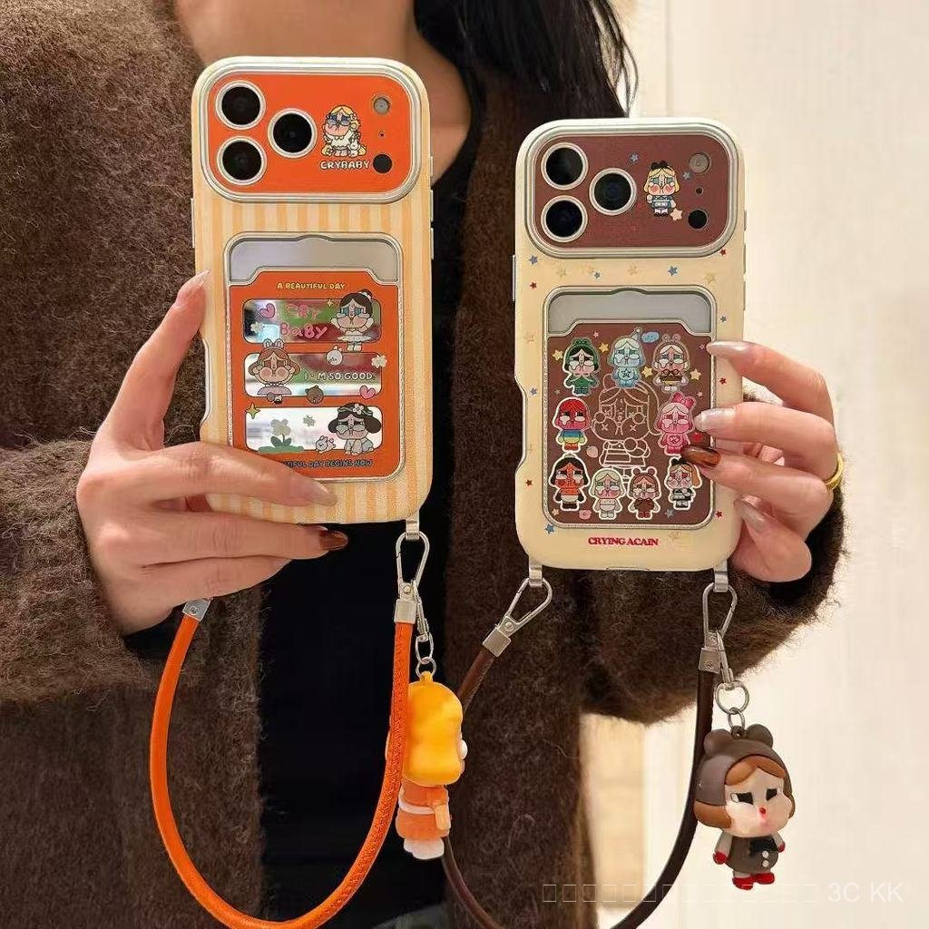 เคสหนังนิ่มกันกระแทกแบบหุ้มขอบสุดเก๋สำหรับผู้หญิง ลาย Crying Baby พร้อมโซ่ สำหรับiPhone 17promax 16/15/14/13