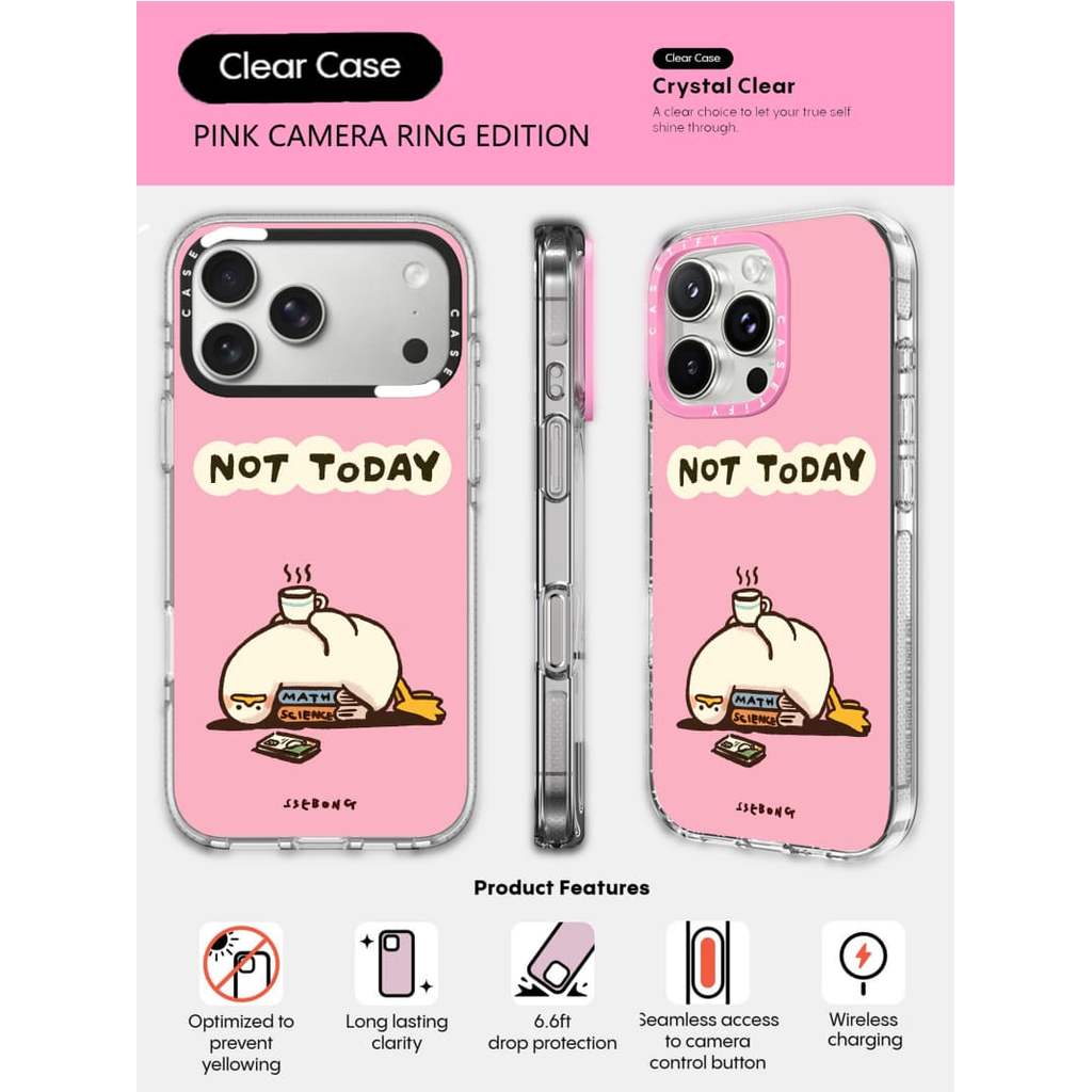 CASECASE X Not Today Case PINK CAMERA RING EDITION Impact Clear Magnetic Vacuum Case สําหรับ iPhone 