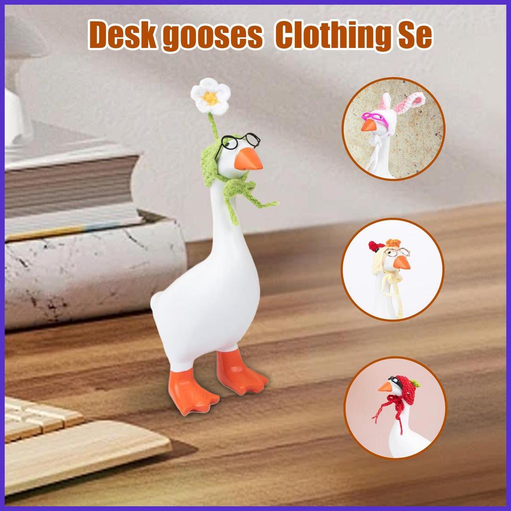 โต๊ะ Geese เสื้อผ้า 6 ชิ้น Geese ประติมากรรมหมวกแว่นตากันแดด 7 นิ้วรูปปั้นชุด Figurine Headwear สําห