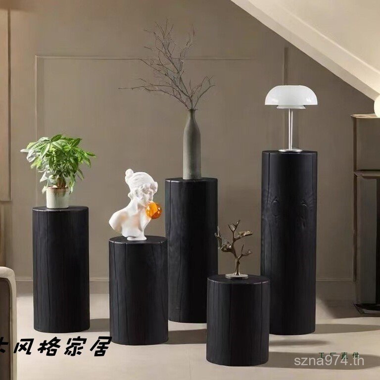 สไตล์เงียบคาร์บอนไม้กอง Pier รอบด้านข้างสตูล Root แกะสลักห้องนั่งเล่นดอกไม้เรียบง่ายฐานตกแต่ง Log ไม