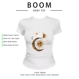 COD（จัดส่งภายใน 24 ชั่วโมง）เสื้อสาวอวบ เสื้อครอปท็อป แขนสั้น babytee สไตล์เกาหลี y2k T-shirt | สีฟอกธีมท้องฟ้า