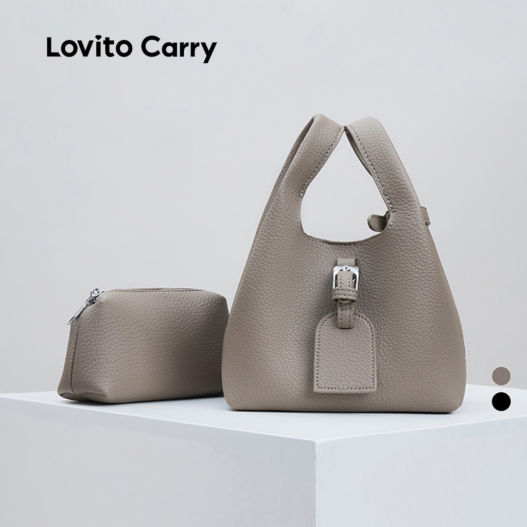 (Lovito Carry) กระเป๋าเซตสองชิ้นเนื้อธรรมดาแบบลําลองสําหรับผู้หญิง LFAR9029