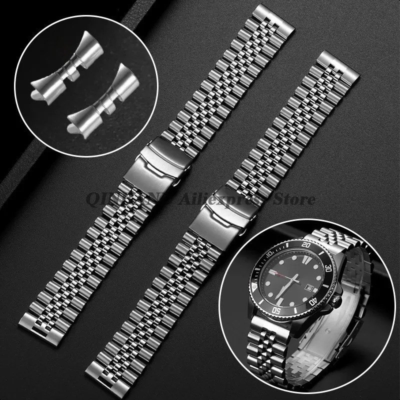 สายนาฬิกาสําหรับ SKX007 SKX009 SKX011 สําหรับ Jubilee โค้ง/ปลายตรงสายสแตนเลสแข็ง 18/19/20/21/22 มม.ส