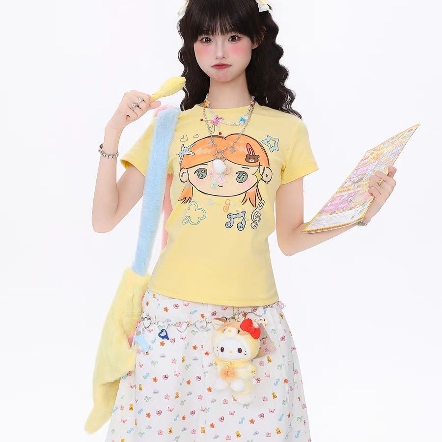 เสื้อยืดแขนสั้นผู้หญิง ลดริ้วรอย ลายพิมพ์เก๋ สไตล์ใหม่