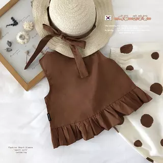 Hania kids พร้อมส่ง ชุดเซ็ตเด็กผู้หญิง 3 ชิ้น สีน้ำตาลครีม ลุคคุณหนูน้อย เสื้อผ้าแฟชั่นเด็ก- K4125014