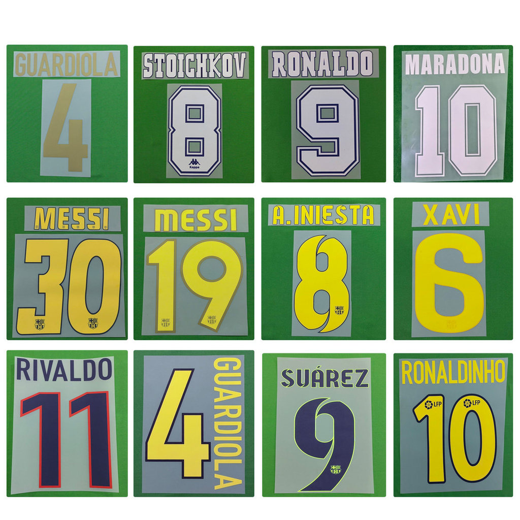 Vintage Bassa Print Number Messi Ronaldini Olavaldoria Reth Ienesta Heat Transfer