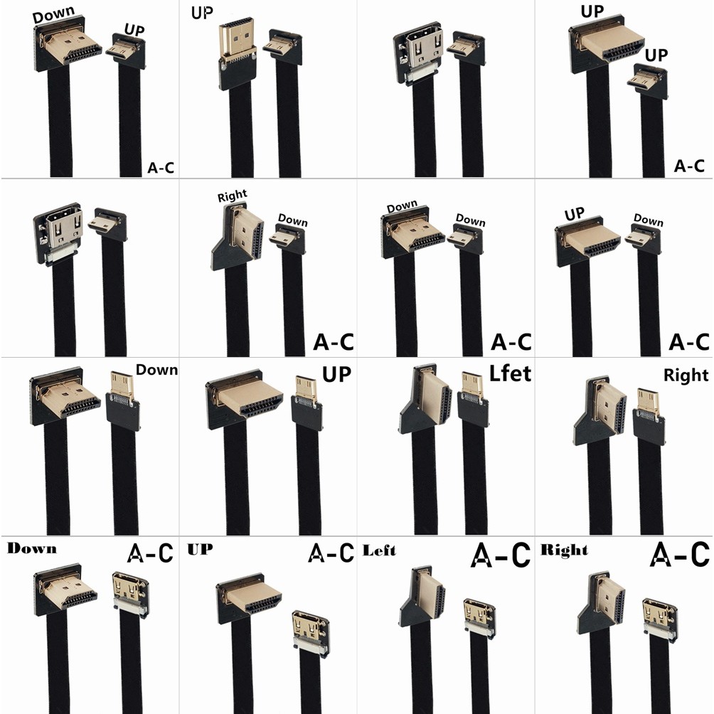 Mini to HDMI Adapter Cable Straight to Bend 90 องศาอะแดปเตอร์ FPC Bendable HDMI HD Flat Soft Short Cable เหมาะสําหรับ FPV Drone Head 0.1/0.3/0.5m
