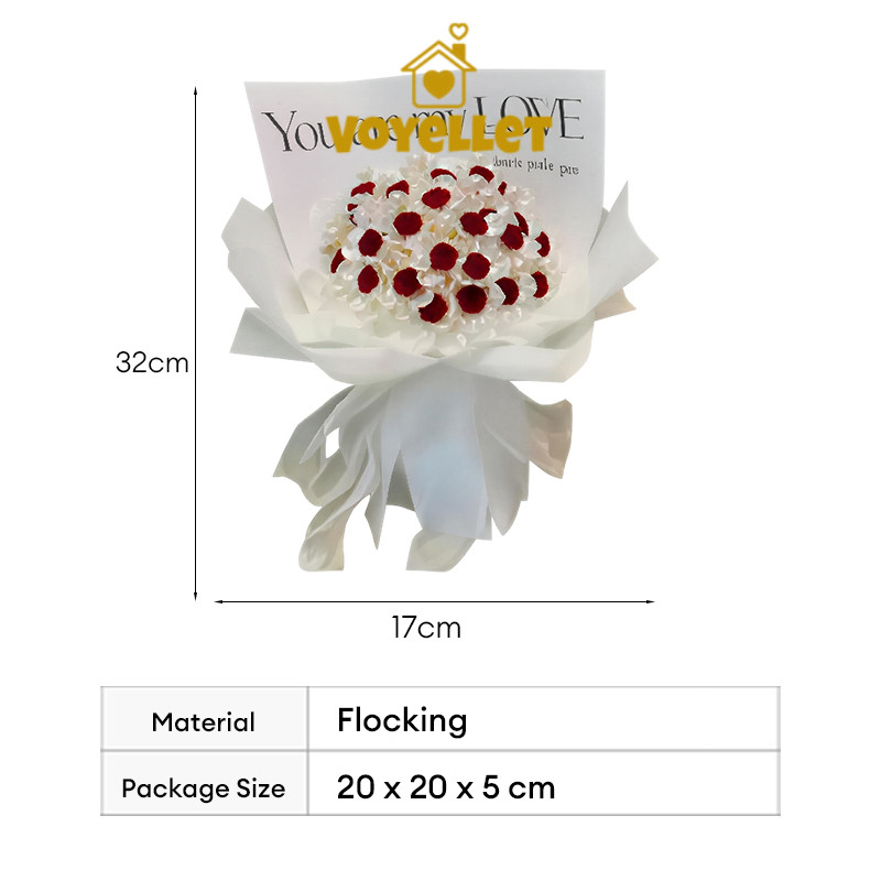 ของขวัญวันวาเลนไทน์ DIY กุหลาบมุกเทียมพร้อมชุดทำ LED ชุดงานฝีมือช่อกุหลาบแดง 52 ดอกVoyellet - รูปที่ 4