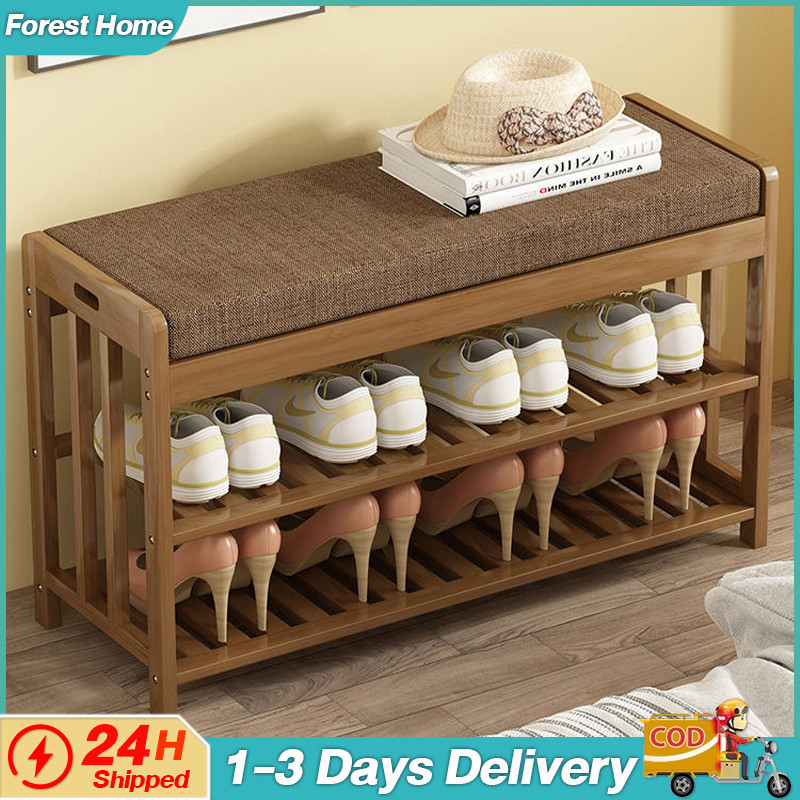 Shoe Bench Stool Wooden Shoe Changing Stool Soft Cushion Shoe Rack Can Sit-Type Stool rak kasut