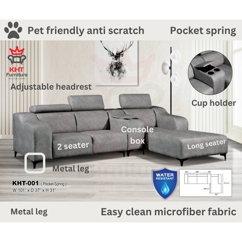 (KL & Selangor) Pet Friendly Microfiber Fabric L Shape Sofa (KHT-001) (ATS99) Water Resistant