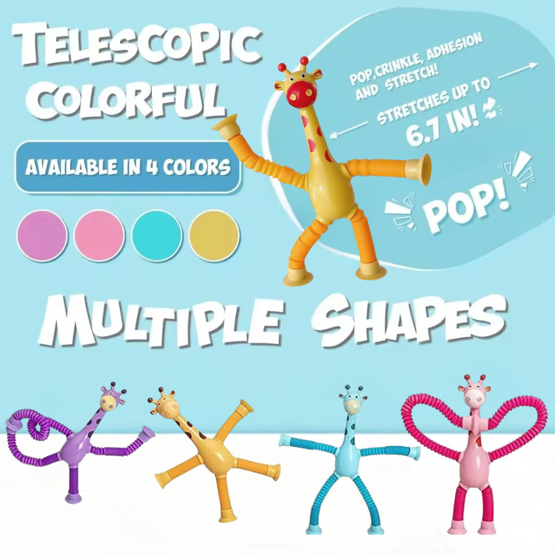 DIY Pop Tube Giraffe Sensory Toys Suction Cup Bellows Toy Decompression Pipe Autism ADHD Stress Relief Fidget Toys for Kids