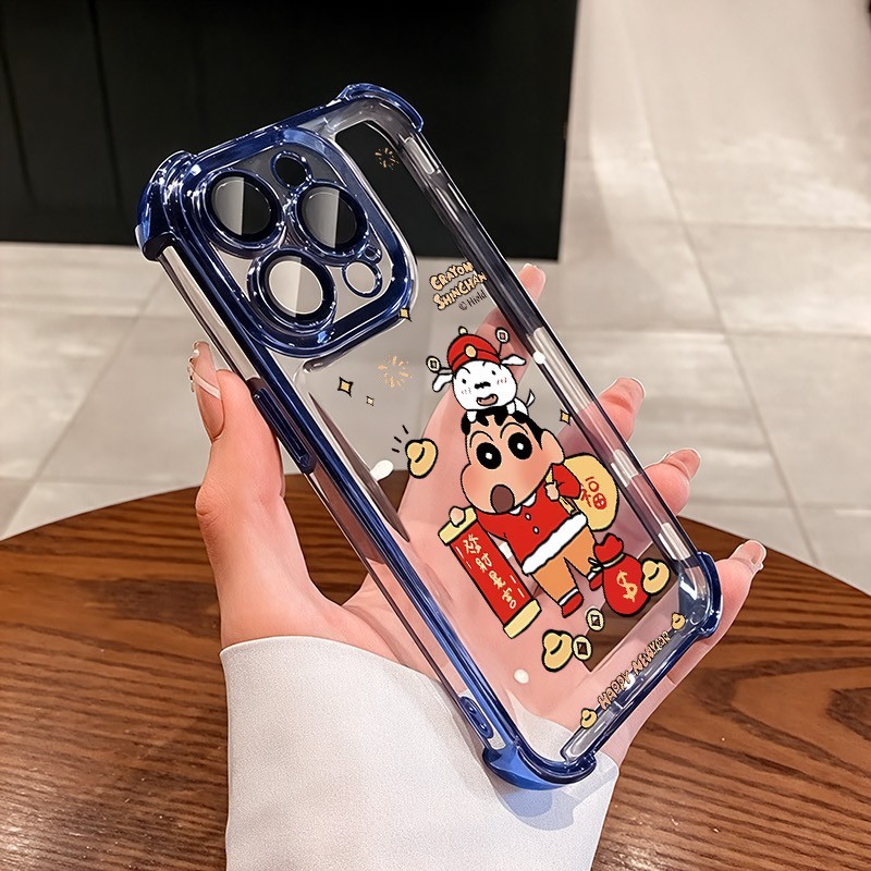 ชัดเจน เคส สำหรับ Vivo V60 V50 V40 V30 Lite V29E V27 V25 V25E V23 Pro Y400 Y04 Y03 Y18 Y28S Y29 Y39 Y36 Y27 หรูหราพรีเมี่ยมน่ารัก Rich Shinchan ชุบโปร่งใสกันกระแทกกรณีโทรศัพท์นุ่ม