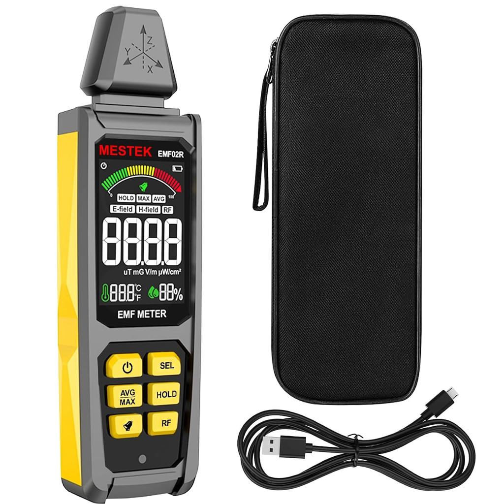 เครื่องตรวจจับ EMF, MESTEK 5 in 1 EMF Meter เครื่องตรวจจับรังสี, สนามไฟฟ้า, อุณหภูมิสนามความถี่วิทยุ