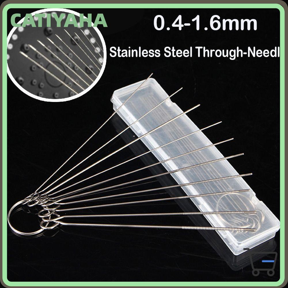 CATIYAHA  10 ชิ้น/กล่องสแตนเลสเข็มแปรงชุด, 0.4-1.6 มม.หัวฝักบัวสแตนเลสผ่าน-เข็ม, ตัดเชื่อม Dredge เชื่อมไฟฉายผ่าน-เข็ม