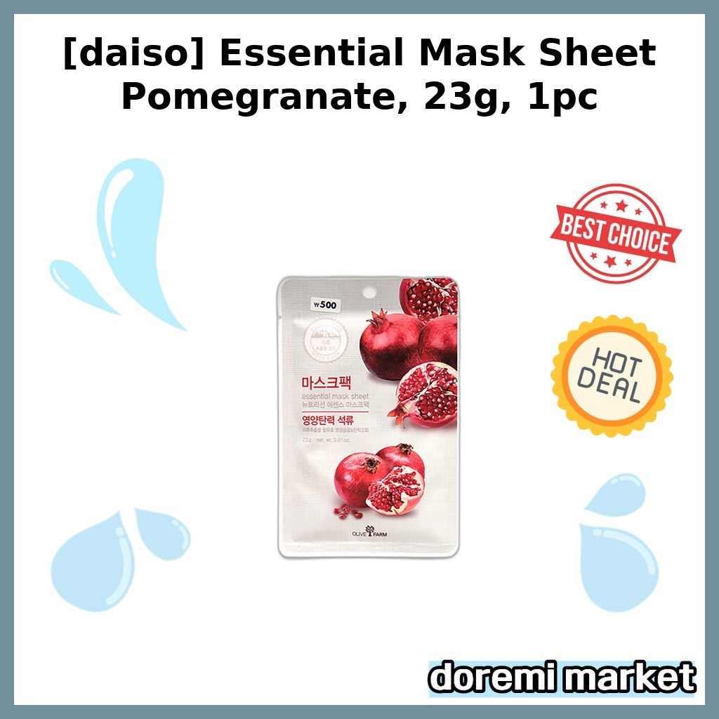 [daiso] Essential Mask Sheet Pomegranate, 23g, 1pc / Korean Mask Sheet / Pomegranate Infusion by doremimarket