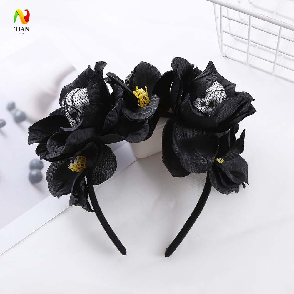 INQUIRY IMPACT ฮาโลวีนแถบคาดศีรษะ, Day of The Dead Rose ดอกไม้มงกุฎฮาโลวีน Skull ผม Hoop, Crown Head