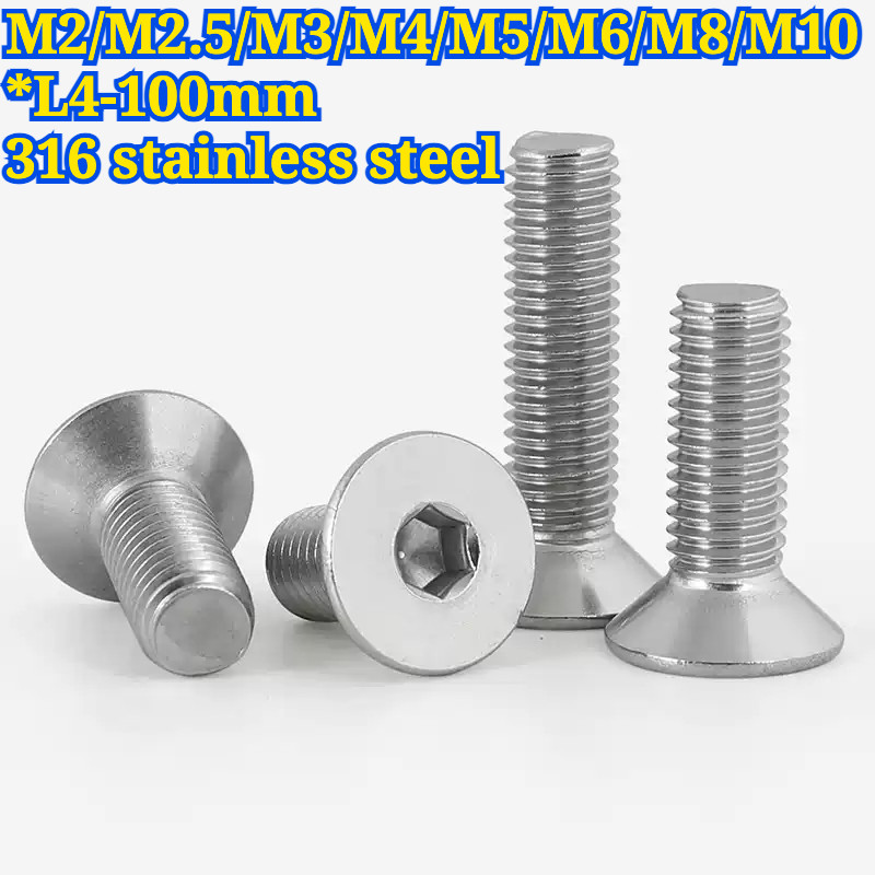 น็อต สกรู หัวจม เตเปอร์ สแตนเลส 316 เกลียวมิล หยาบ /Flat Head Hexagon Socket Machine Screw SUS316 M2/M2.5/M3/M4/M5/M6/M8/M10*L4-100mm .QIAOZHI-TH1