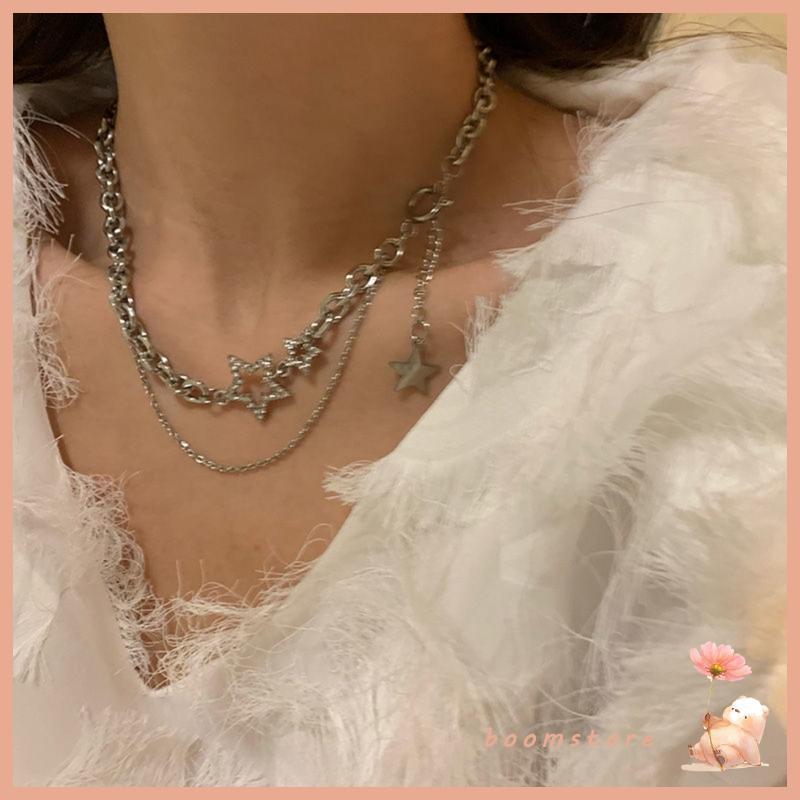 สร้อยคอมุกซิทรอนสตาร์ สองชั้นเงิน พร้อมจี้ชอกเกอร์ สวยงามน่ารักสำหรับผู้หญิง