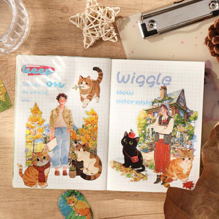 Journamm 60 ชิ้น/กล่องแมวน่ารักสติกเกอร์สําหรับ Scrapbooking Junk Journaling Planners กระเป๋าเดินทางไดอารี่โน้ตบุ๊คอัลบั้ม