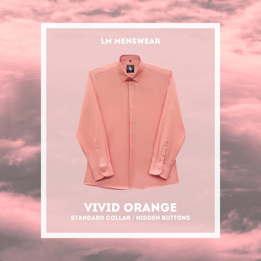 เสื้อเชิ้ตคุณภาพ คอปก 2 แบบ (ซ่อนกระดุม / โชว์กระดุม) สีโอรส (Vivid Orange)