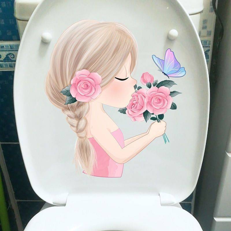 Hand Painted Pink T-shirt Girls' Wall Decoration Stickers Creative Bathroom Toilet Waterproof Toilet