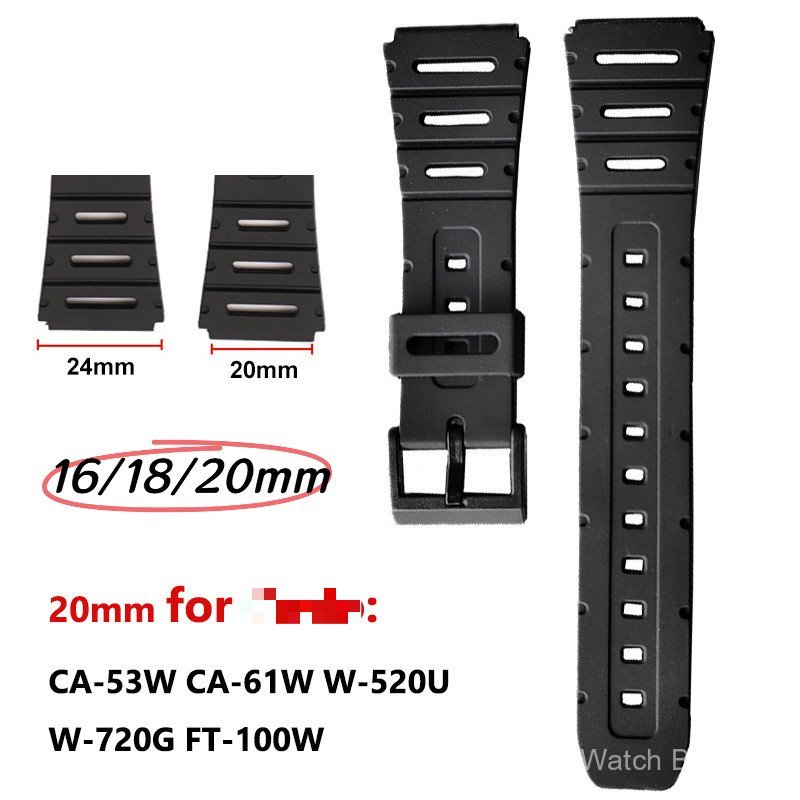 สําหรับสายนาฬิกา 20 มม.ยางซิลิโคนสําหรับ W 720 W 722 W 741 WL 100 CA 53 CA 61 เครื่องคิดเลขนาฬิกาทนท