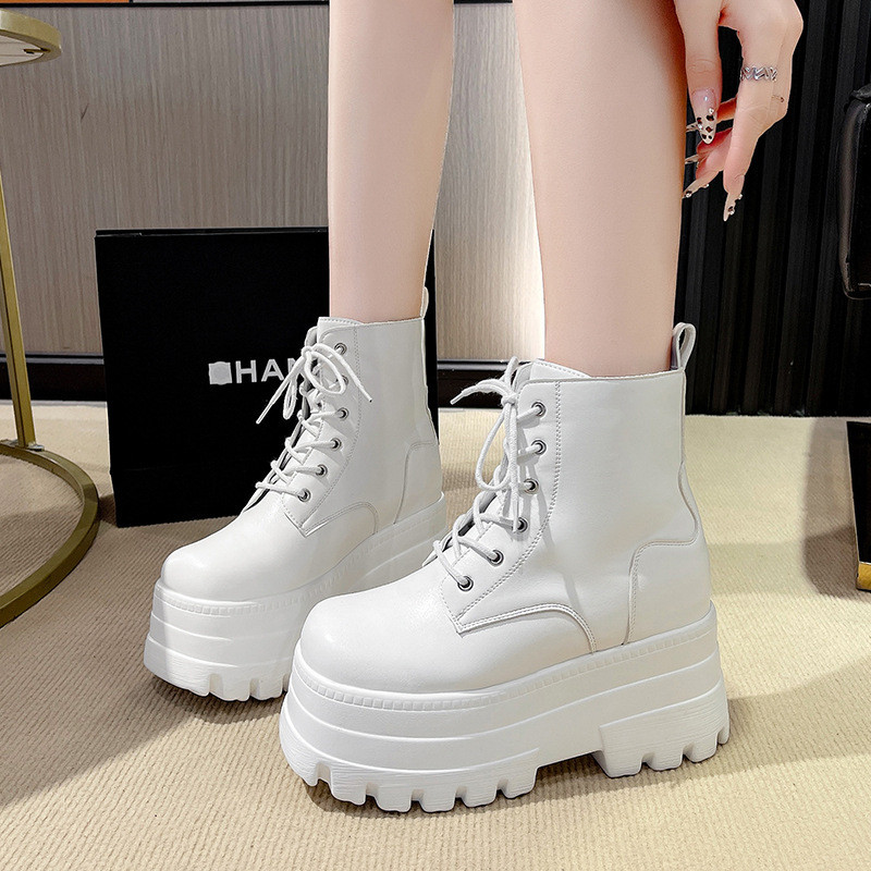 Plus-size British-style women's new thick-soled height-increasing zipper boots, platform biker boots