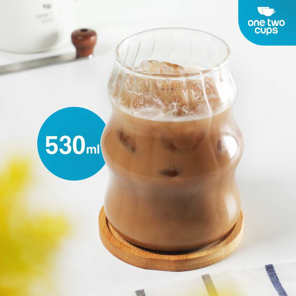 One Two Cups Aesthetic Straight Stripe Shape Glass Cup 410ml/530ml สําหรับชากาแฟ - GK23
