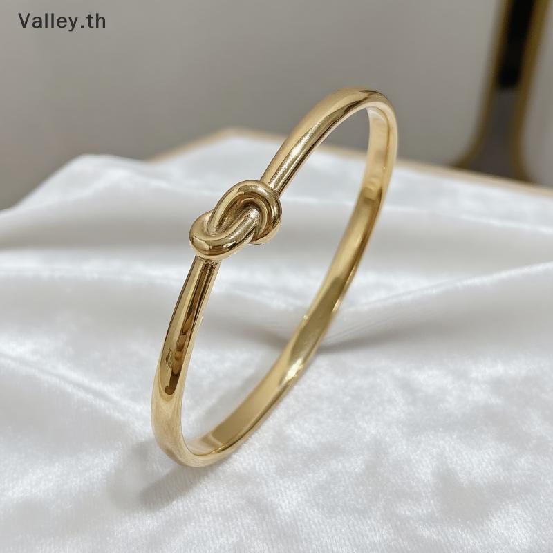 [Valley] Simple Thin Stainless Steel Knotted Bracelets For Women Men Unisex Gold Color Cuff Waterpro
