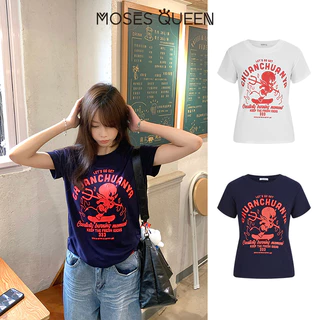 MOSESQUEEN เสื้อผ้าสีสันสดใส แบบเด็กน้อย ที่มีลวดลายพิมพ์บนตัว ชุดเสื้อแขนสั้น สำหรับสาววัยรุ่นในฤดูร้อน #63586