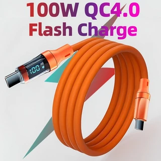 สายชาร์จเร็ว USB to Type-C 120W 6A หน้าจอดิจิตอล แสดงสถานะชาร์จ สายถักทนทาน รองรับหลายอุปกรณ์ ยาว 1M/2M