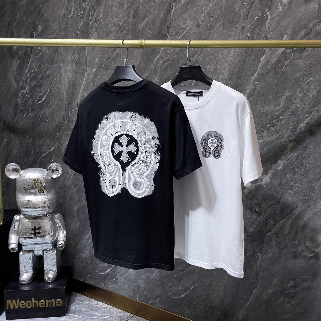 HI4D Chrome Hearts Summer Horsehair flocked washed distressed short-sleeve shirt T T-shirt Couple St