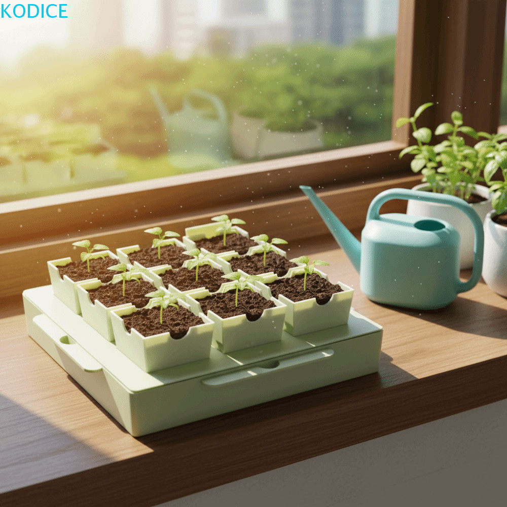 KODICE ชุดการงอก, Dual-Purpose Handle 9 Deep Cells Seed Starter ถาดนํากลับมาใช้ใหม่หนาพิเศษวัสดุพลาส