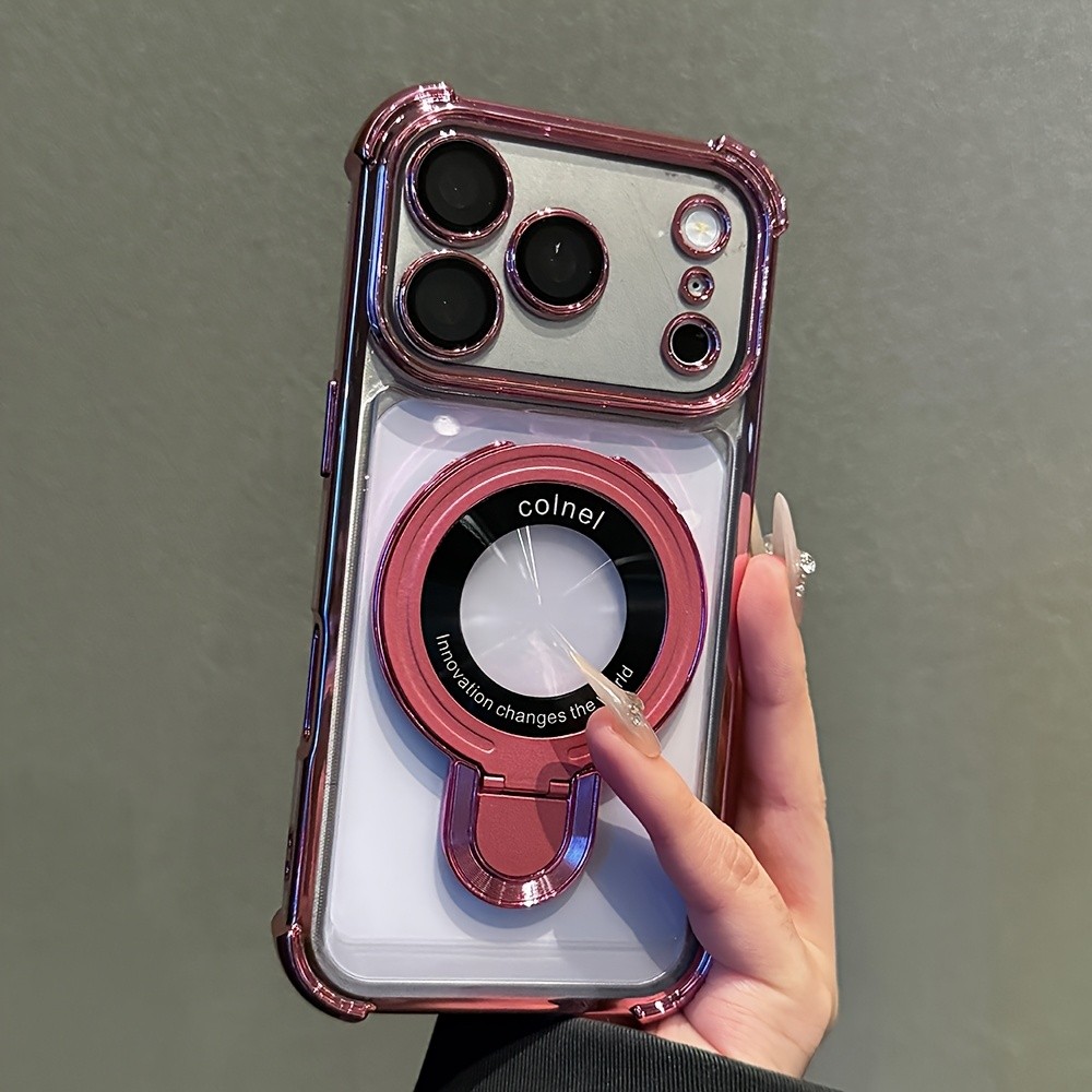ใหม่ประเภทไฟฟ้าสี่มุมถุงลมนิรภัยกันกระแทกวงเล็บแม่เหล็กเคสโทรศัพท์เหมาะสําหรับ ไอโฟน 17 16 15 14 13 12 11 มือโปร สูงสุด บวก โลหะแม่เหล็กวงเล็บโปร่งใสกร