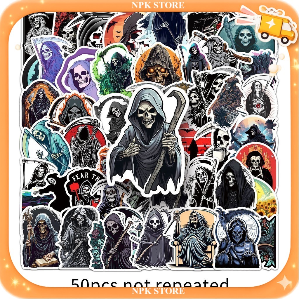 🔥🇹🇭พร้อมส่ง🇹🇭🔥 50แบบ สติกเกอร์ ยมทูต มัจจุราช ผี Grim Reaper Sticker Horror Gothic Style Halloween