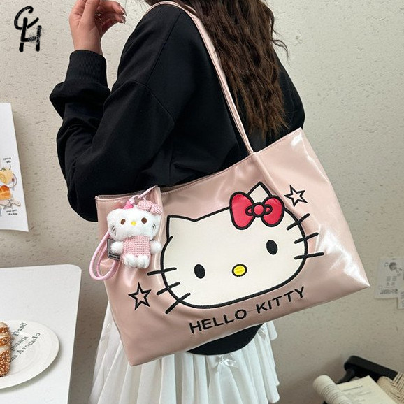 CLH น่ารักหวาน kitty กระเป๋าสะพายแมวความจุขนาดใหญ่ All-Match นักเรียน Class Commuter กระเป๋าการ์ตูนแมวกระเป๋าช้อปปิ้งแบบพกพา