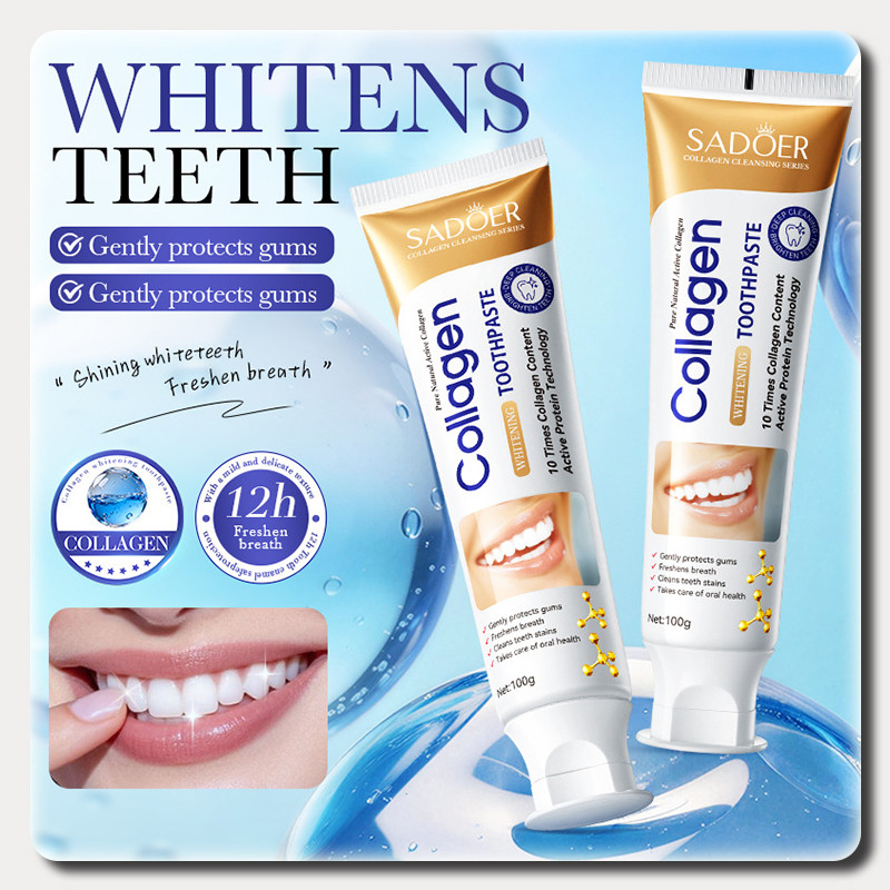 【ซื้อ1 แถม1 】ยาสีฟันคอลลาเจนกระดูก ลดกลิ่นปาก ลดกลิ่นปาก ลดกินปูน ลดคราบ ฟันขาวสะอาด ฟลูออไรด์ 1500p