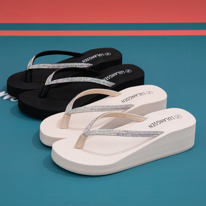 Heightening Wedge Heel Color Diamond Platform หนา-Soled Flip-Flops Flip-Flops รองเท้าแตะชายหาด202604