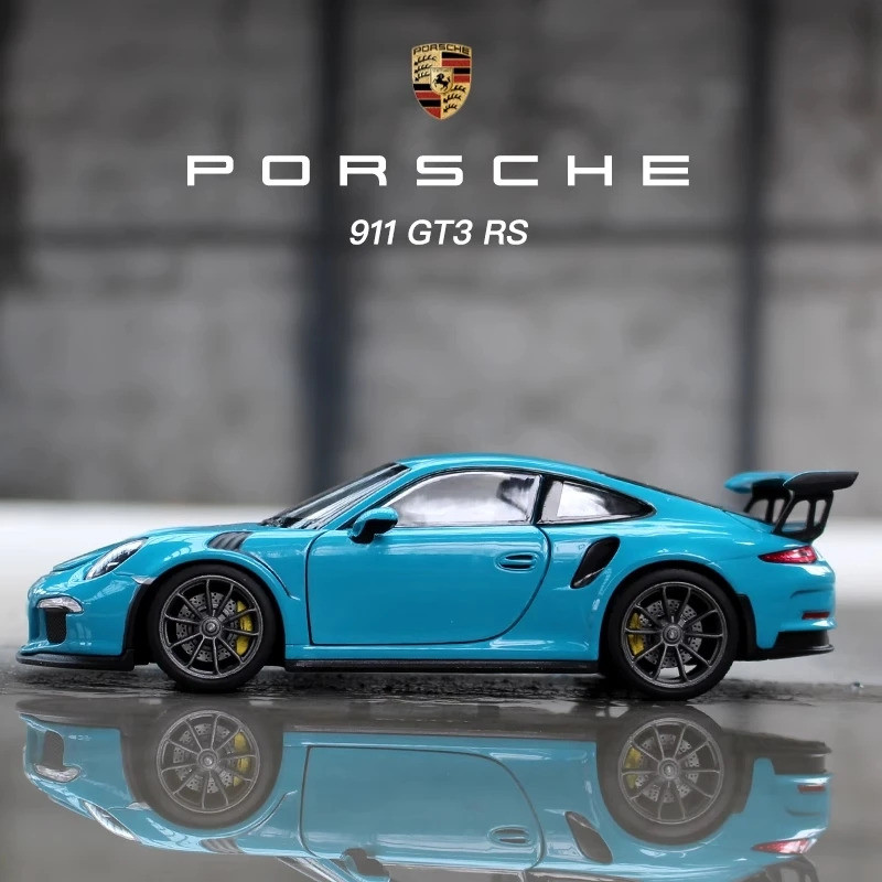 WELLY 1:24 Porsche 911 GT3 RSรถสีฟ้ารุ่นรถจําลองตกแต่งรถคอลเลกชันของขวัญของเล่นDie Castingรุ่นของเล่