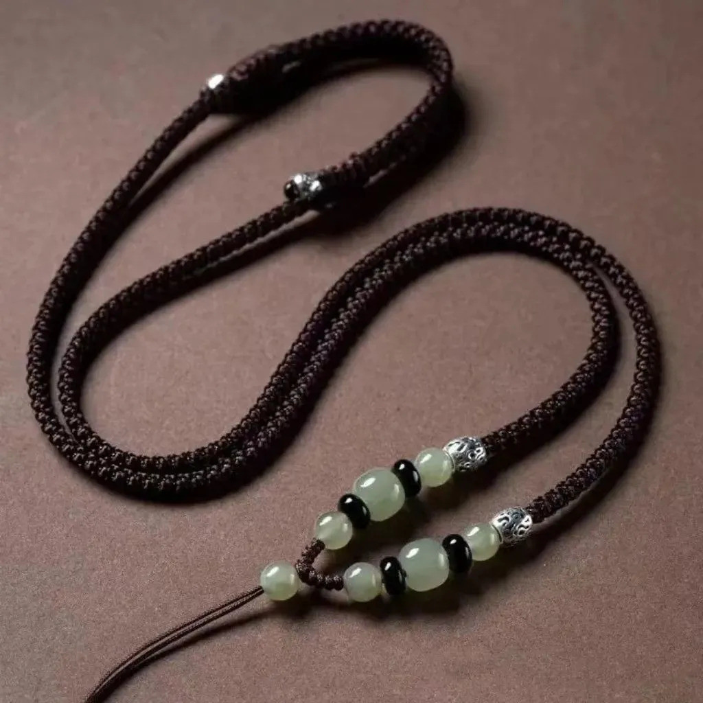 จี้หยก Hetian ธรรมชาติ แบบ hand-woven lanyard สำหรับผู้ชายและผู้หญิง พร้อมสายคล้องคอนำเข้าใหม่